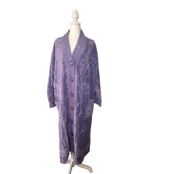 Intimates Womens 3X Long Purple Velour Lounge Cardigan Duster Robe Sweater Coat - Picture 2 of 5